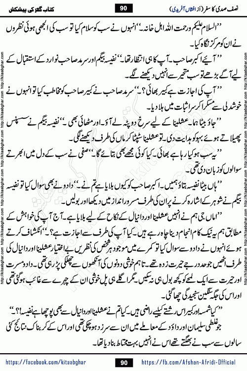 Nisf Sadi Ka Safar by Afshan Afridi a captivating light mood romantic urdu novel published in Pakeeza Digest in June-2024 and later published on kitab ghar. This story has taste of funny situations, humour, friendship and love.