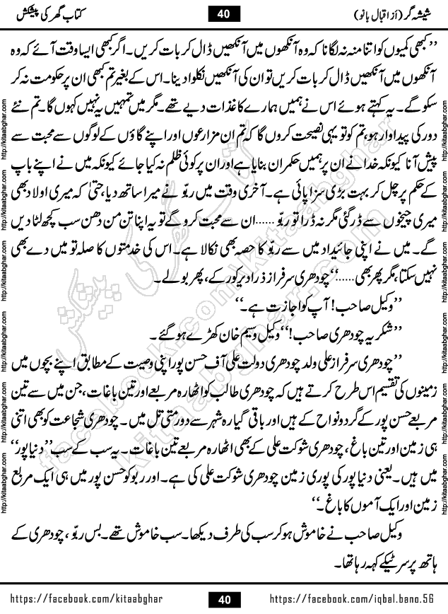 Forced Marriage based Romantic Urdu Novel Sheesha Gar by Iqbal Bano published on Kitab Ghar