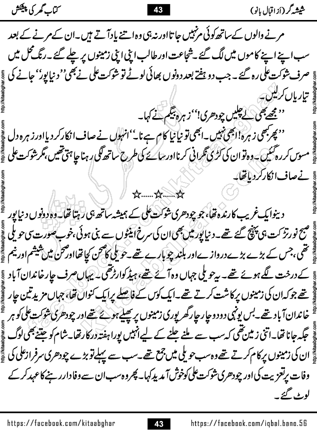 Forced Marriage based Romantic Urdu Novel Sheesha Gar by Iqbal Bano published on Kitab Ghar
