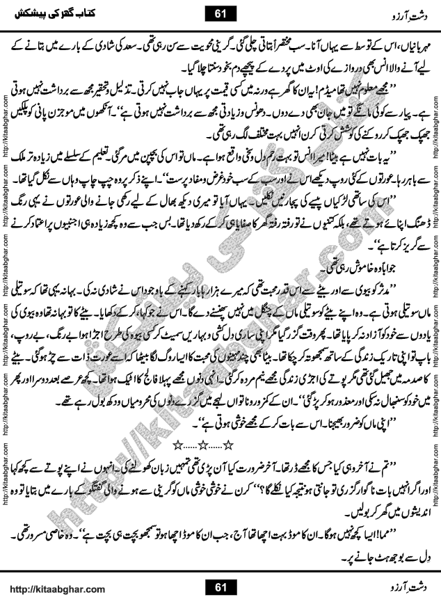 Dasht-e-Arzoo Romantic Urdu Novel by Iqra Sagheer Ahmed published on Kitab Ghar
