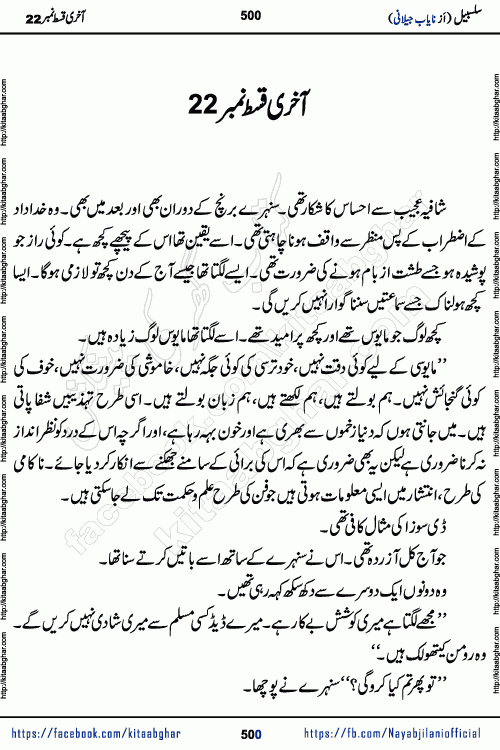 Salsabeel last episode 22 Romantic Urdu Novel by Nayab Jillani published on kitab ghar for online reading and pdf download