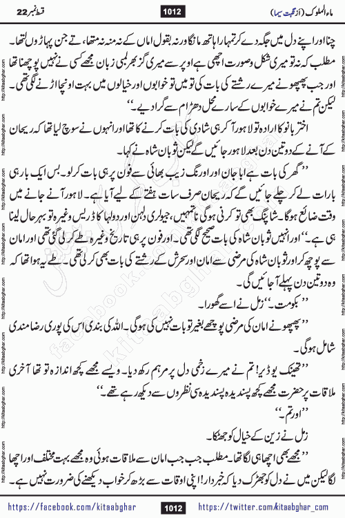 Ma ul Malook last episode 24 by Popular Writer Nighat Seema is a famous romantic urdu novel started on kitab ghar for urdu novel readers. Characters of this novel belong to Pakistani Society and Culture.