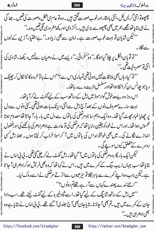Ma ul Malook last episode 24 by Popular Writer Nighat Seema is a famous romantic urdu novel started on kitab ghar for urdu novel readers. Characters of this novel belong to Pakistani Society and Culture.