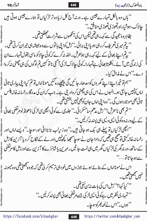 Ma ul Malook last episode 24 by Popular Writer Nighat Seema is a famous romantic urdu novel started on kitab ghar for urdu novel readers. Characters of this novel belong to Pakistani Society and Culture.