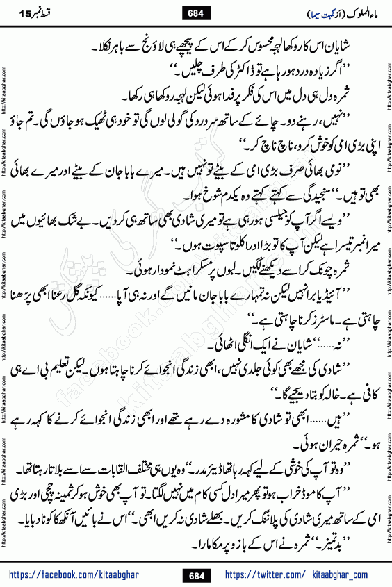 Ma ul Malook last episode 24 by Popular Writer Nighat Seema is a famous romantic urdu novel started on kitab ghar for urdu novel readers. Characters of this novel belong to Pakistani Society and Culture.