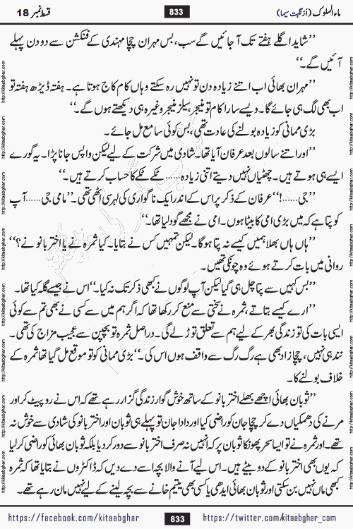 Ma ul Malook episode 20 & 21 by Popular Writer Nighat Seema is a famous romantic urdu novel started on kitab ghar for urdu novel readers. Characters of this novel belong to Pakistani Society and Culture.