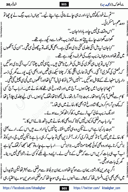 Ma ul Malook last episode 24 by Popular Writer Nighat Seema is a famous romantic urdu novel started on kitab ghar for urdu novel readers. Characters of this novel belong to Pakistani Society and Culture.