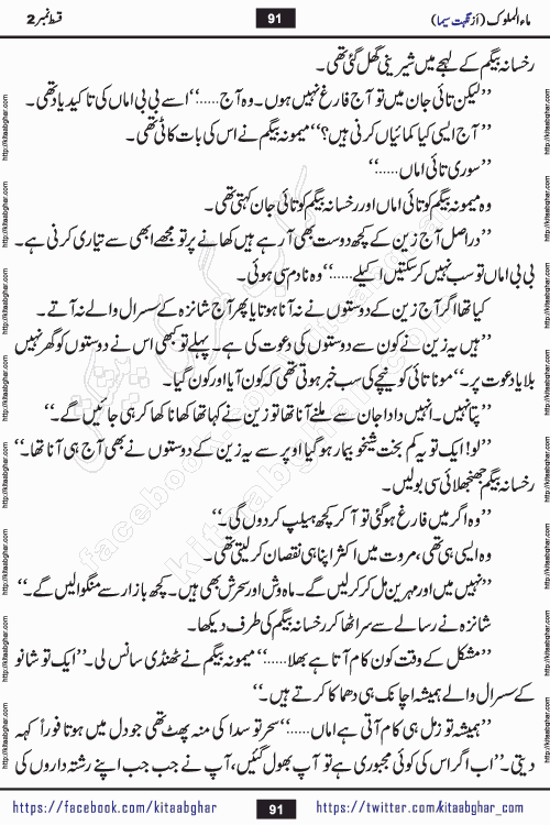 Ma ul Malook episode 18 by Popular Writer Nighat Seema is a famous romantic urdu novel started on kitab ghar for urdu novel readers. Characters of this novel belong to Pakistani Society and Culture.