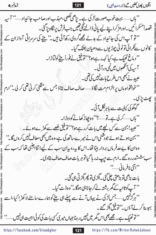 Angna Phool Khilenge episode 28 by Popular Writer Rahat Jabeen is a famous romantic urdu novel started on kitab ghar for urdu novel readers