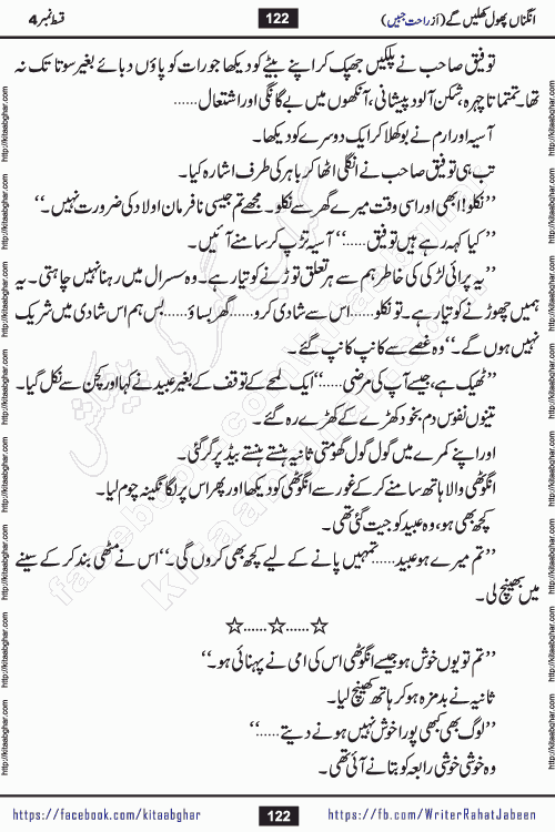 Angna Phool Khilenge episode 28 by Popular Writer Rahat Jabeen is a famous romantic urdu novel started on kitab ghar for urdu novel readers