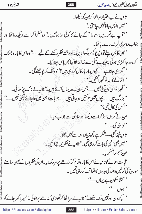 Angna Phool Khilenge episode 28 by Popular Writer Rahat Jabeen is a famous romantic urdu novel started on kitab ghar for urdu novel readers
