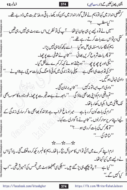 Angna Phool Khilenge episode 28 by Popular Writer Rahat Jabeen is a famous romantic urdu novel started on kitab ghar for urdu novel readers