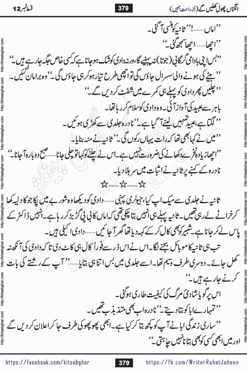 Angna Phool Khilenge episode 28 by Popular Writer Rahat Jabeen is a famous romantic urdu novel started on kitab ghar for urdu novel readers
