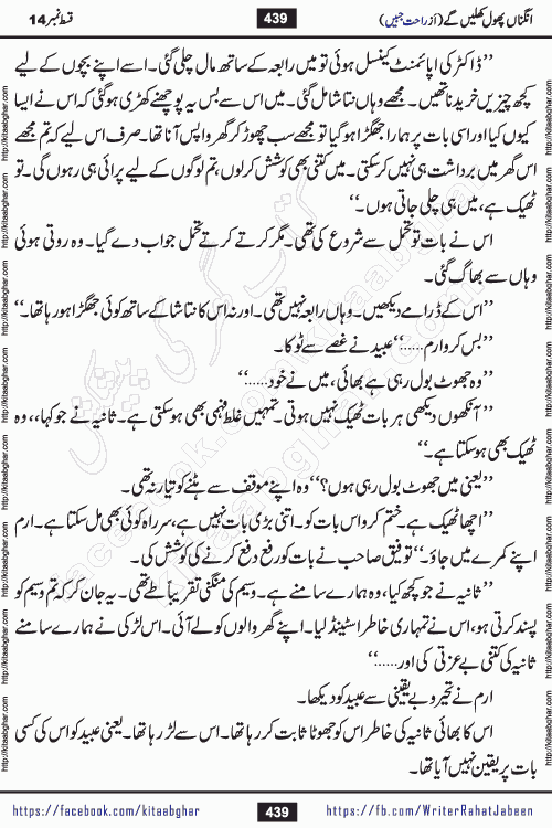 Angna Phool Khilenge last episode 30 by Popular Writer Rahat Jabeen is a famous romantic urdu novel started on kitab ghar for urdu novel readers
