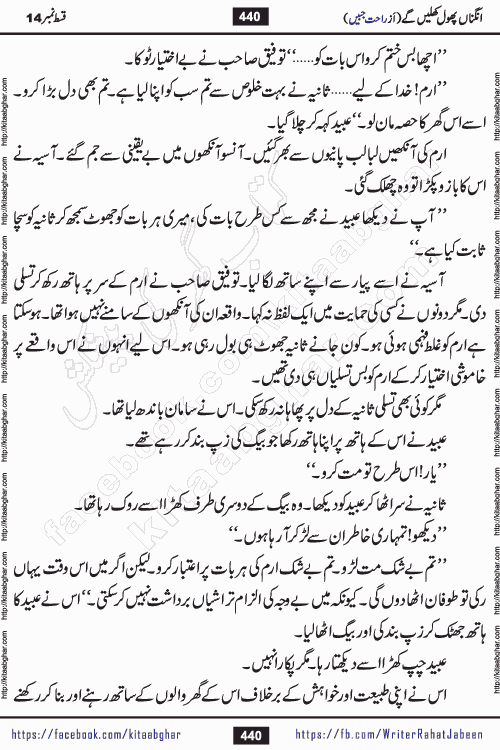 Angna Phool Khilenge last episode 30 by Popular Writer Rahat Jabeen is a famous romantic urdu novel started on kitab ghar for urdu novel readers