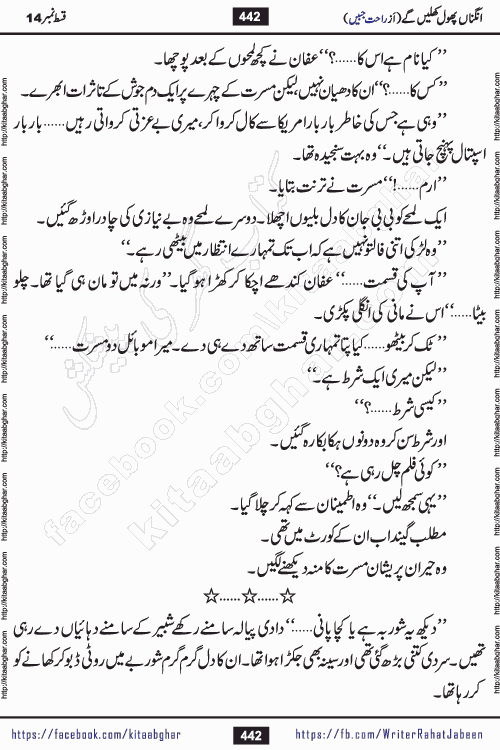 Angna Phool Khilenge last episode 30 by Popular Writer Rahat Jabeen is a famous romantic urdu novel started on kitab ghar for urdu novel readers