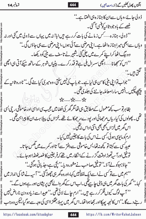 Angna Phool Khilenge last episode 30 by Popular Writer Rahat Jabeen is a famous romantic urdu novel started on kitab ghar for urdu novel readers