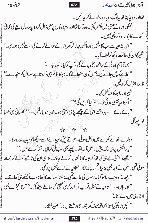 Angna Phool Khilenge last episode 30 by Popular Writer Rahat Jabeen is a famous romantic urdu novel started on kitab ghar for urdu novel readers