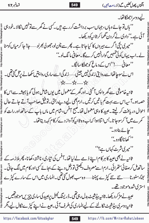 Angna Phool Khilenge last episode 30 by Popular Writer Rahat Jabeen is a famous romantic urdu novel started on kitab ghar for urdu novel readers