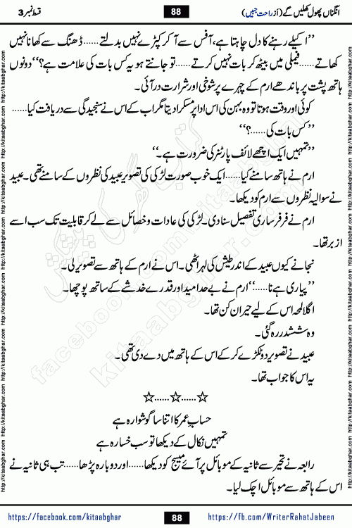 Angna Phool Khilenge episode 28 by Popular Writer Rahat Jabeen is a famous romantic urdu novel started on kitab ghar for urdu novel readers