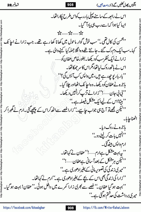 Angna Phool Khilenge episode 29 by Popular Writer Rahat Jabeen is a famous romantic urdu novel started on kitab ghar for urdu novel readers
