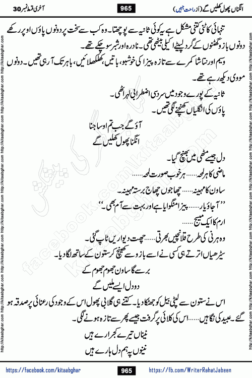 Angna Phool Khilenge last episode 30 by Popular Writer Rahat Jabeen is a famous romantic urdu novel started on kitab ghar for urdu novel readers