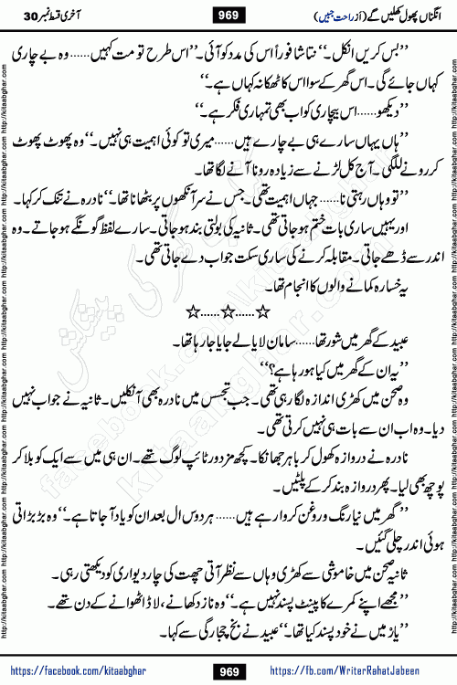 Angna Phool Khilenge last episode 30 by Popular Writer Rahat Jabeen is a famous romantic urdu novel started on kitab ghar for urdu novel readers